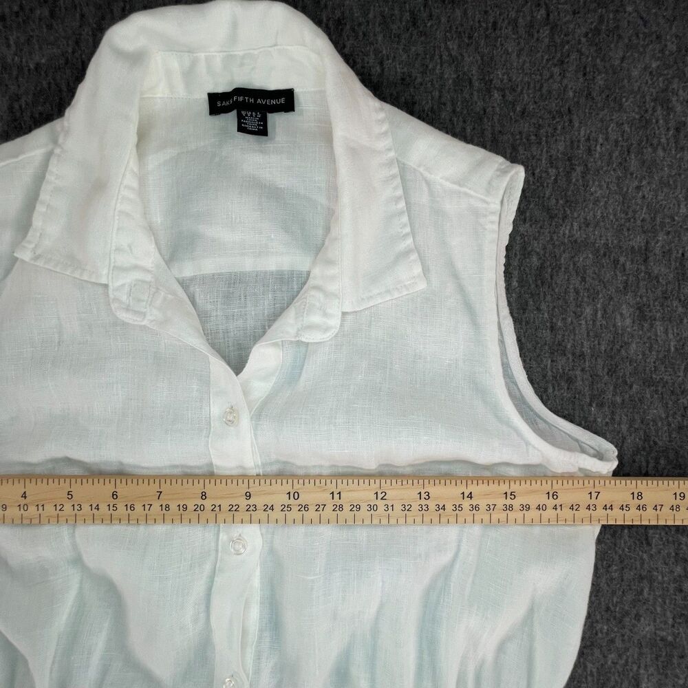 Saks Fifth Avenue White Linen Shirtdress Small Sleeveless Resort Summer Coastal - Picture 9 of 15